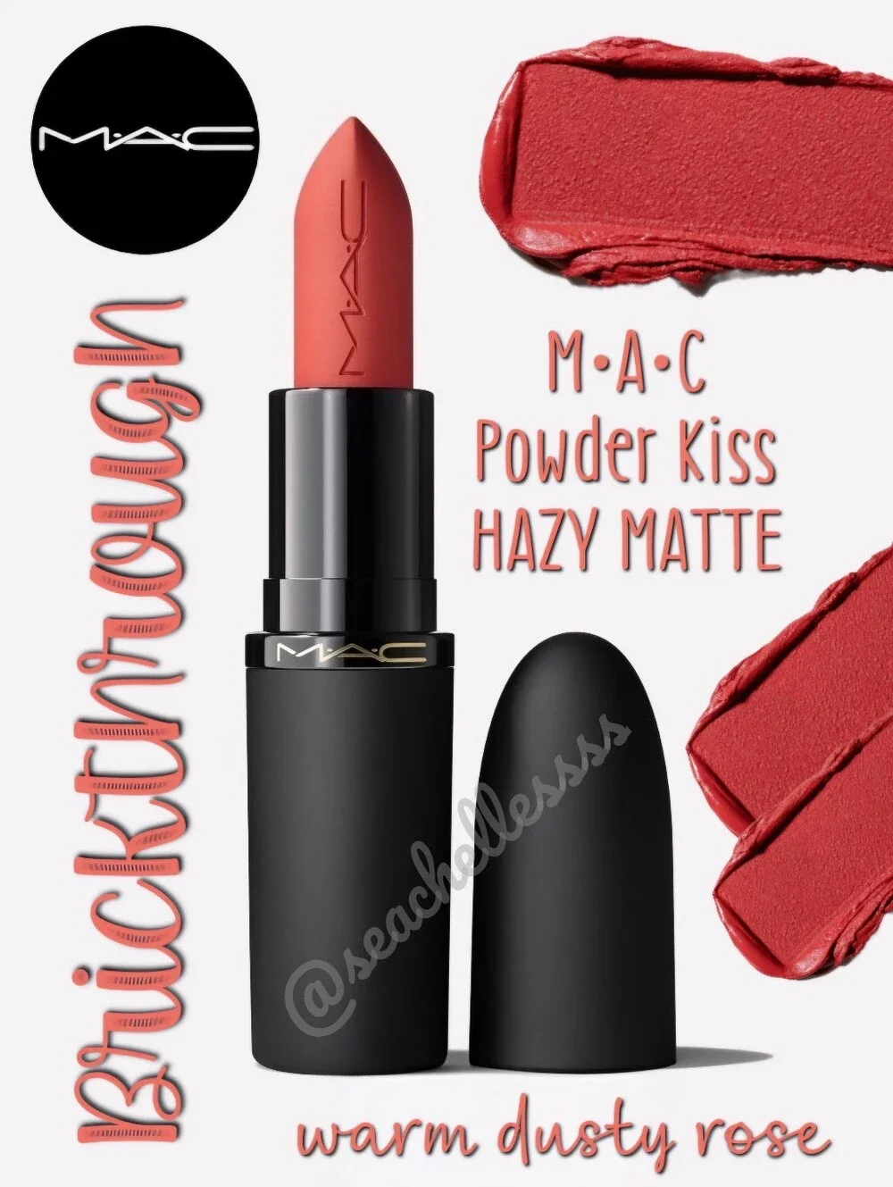 MAC Powder Kiss Hazy Matte Lipstick Brickthrough Warm Dusty Rose New In Box